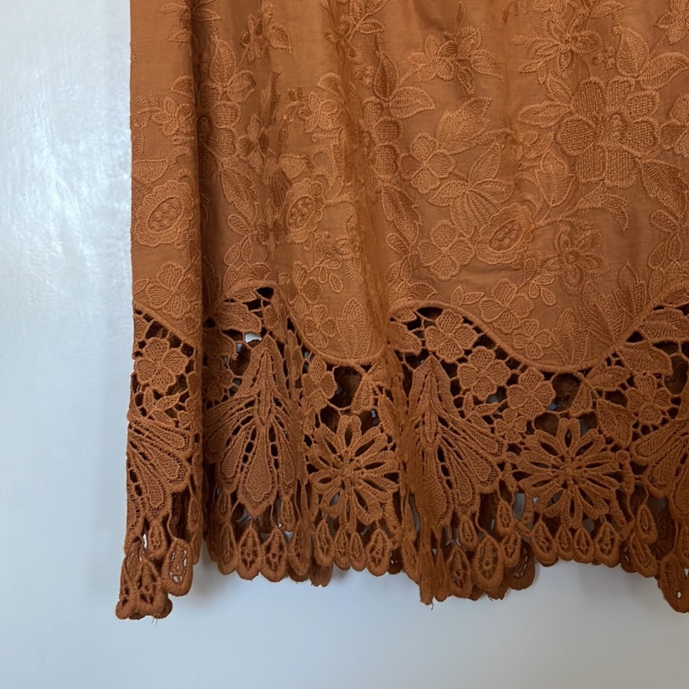 Madewell women’s Off the shoulder dress with crochet trim in burnt orange size M - Picture 6 of 9